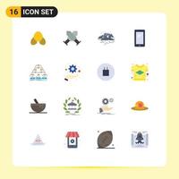 16 User Interface Flat Color Pack of modern Signs and Symbols of beach hill clothing badge rocks Editable Pack of Creative Vector Design Elements