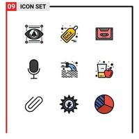 Set of 9 Modern UI Icons Symbols Signs for pollution record analog microphone deck Editable Vector Design Elements