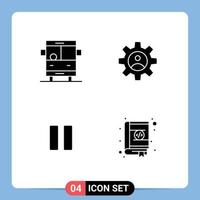 Set of 4 Vector Solid Glyphs on Grid for bus media school bus profile vedio Editable Vector Design Elements