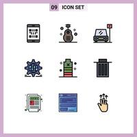 Universal Icon Symbols Group of 9 Modern Filledline Flat Colors of globe gear instrument setting sign Editable Vector Design Elements