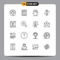 Group of 16 Outlines Signs and Symbols for schedule calendar glass usb adapter Editable Vector Design Elements