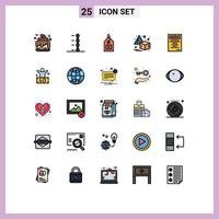 Group of 25 Modern Filled line Flat Colors Set for billionaire education dollar book horizontal Editable Vector Design Elements