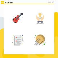 Pack of 4 creative Flat Icons of guitar document idea share ok Editable Vector Design Elements