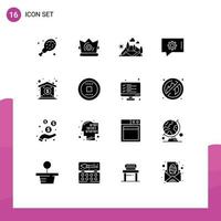 Pack of 16 Modern Solid Glyphs Signs and Symbols for Web Print Media such as property investment landscape chat support chat preferences Editable Vector Design Elements