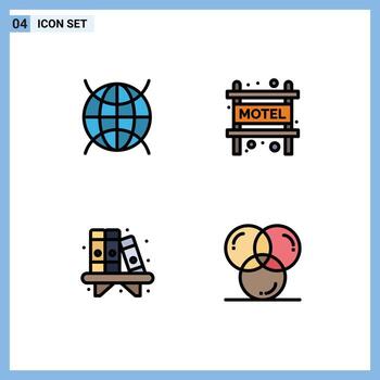 Editable Vector Line Pack of 4 Simple Filledline Flat Colors of internet book wifi travel coding Editable Vector Design Elements