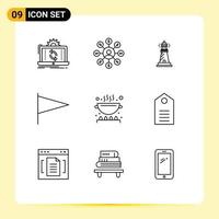 User Interface Pack of 9 Basic Outlines of cook flag chain country beach Editable Vector Design Elements