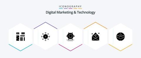 Digital Marketing And Technology 25 Glyph icon pack including man. mail. news. chat. super connected vector