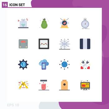 Mobile Interface Flat Color Set of 16 Pictograms of diamond eye rate nutrition of Editable Pack of Creative Vector Design Elements