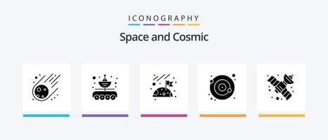 paquete de iconos de glifo espacial 5 que incluye satélite. satélite. transferir. orbita. orbita. diseño de iconos creativos vector
