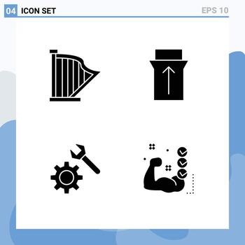 Set of 4 Modern UI Icons Symbols Signs for audio wrench music slide gym Editable Vector Design Elements