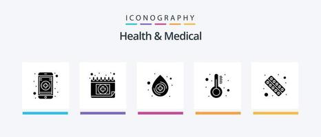 paquete de iconos de salud y glifo médico 5 que incluye salud. aptitud física. soltar. drogas la temperatura. diseño de iconos creativos vector