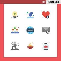 Mobile Interface Flat Color Set of 9 Pictograms of envelope website heartbeat online partnership Editable Vector Design Elements