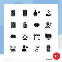 Editable Vector Line Pack of 16 Simple Solid Glyphs of clipboard rock body music fist Editable Vector Design Elements