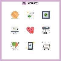 Pack of 9 Modern Flat Colors Signs and Symbols for Web Print Media such as like heart delivered increase designing tool Editable Vector Design Elements