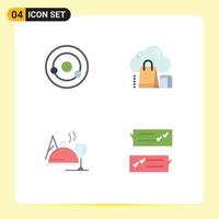 Set of 4 Vector Flat Icons on Grid for atom hotel molecule gift food Editable Vector Design Elements