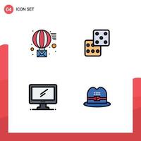 Mobile Interface Filledline Flat Color Set of 4 Pictograms of email device send gambling pc Editable Vector Design Elements