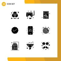 Group of 9 Modern Solid Glyphs Set for social media sea chat chart Editable Vector Design Elements