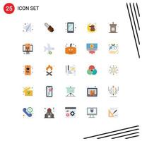 User Interface Pack of 25 Basic Flat Colors of speech podium smart phone traditional tea Editable Vector Design Elements