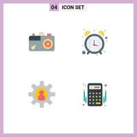 4 paquete de iconos planos de interfaz de usuario de signos y símbolos modernos de la cámara soporte al cliente servicio de reloj de imagen elementos de diseño vectorial editables vector