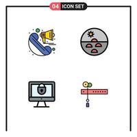 Pictogram Set of 4 Simple Filledline Flat Colors of announcement computer marketing skin lock Editable Vector Design Elements