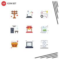 conjunto de 9 iconos de interfaz de usuario modernos signos de símbolos para elementos de diseño vectorial editables de sauna de puerta de carretera de puente chino vector