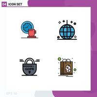 Set of 4 Commercial Filledline Flat Colors pack for coffee party time event gdpr Editable Vector Design Elements