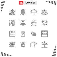 Pack of 16 Modern Outlines Signs and Symbols for Web Print Media such as target map arrow perfection money Editable Vector Design Elements