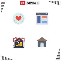 conjunto de pictogramas de 4 iconos planos simples del sitio web del navegador real del corazón que crean elementos de diseño vectorial editables vector