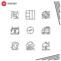 Set of 9 Vector Outlines on Grid for bus approved calendar tick world Editable Vector Design Elements