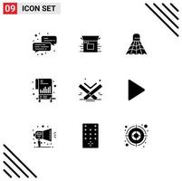 Pictogram Set of 9 Simple Solid Glyphs of holy file badminton list chart Editable Vector Design Elements