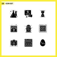 Modern Set of 9 Solid Glyphs Pictograph of life web glass podcast microphone Editable Vector Design Elements