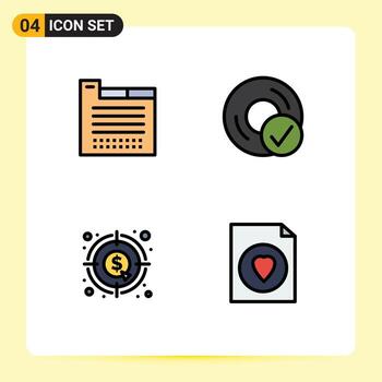 User Interface Pack of 4 Basic Filledline Flat Colors of tab analysis web design devices dollar Editable Vector Design Elements