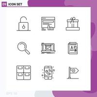 Set of 9 Commercial Outlines pack for system search web find easter Editable Vector Design Elements