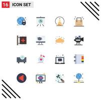 Mobile Interface Flat Color Set of 16 Pictograms of global security meditation globe time mind Editable Pack of Creative Vector Design Elements