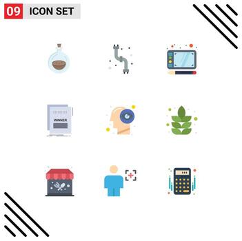 9 User Interface Flat Color Pack of modern Signs and Symbols of mind script design malicious link Editable Vector Design Elements