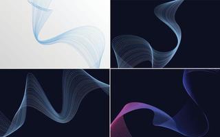 conjunto de 4 líneas de ondas abstractas de fondo de patrón de onda geométrica vector