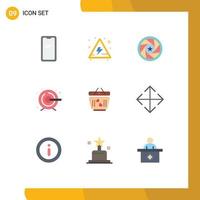 Set of 9 Modern UI Icons Symbols Signs for love target aperture process photo Editable Vector Design Elements