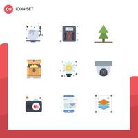 Pictogram Set of 9 Simple Flat Colors of light treasure nature reward chest Editable Vector Design Elements
