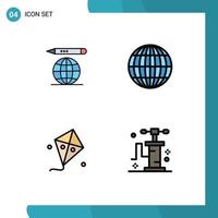 Group of 4 Modern Filledline Flat Colors Set for world spring global fly transport Editable Vector Design Elements