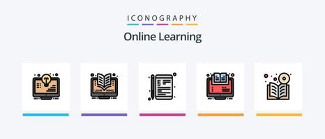 Online Learning Line Filled 5 Icon Pack Including learning. online. computer. online. education. Creative Icons Design vector