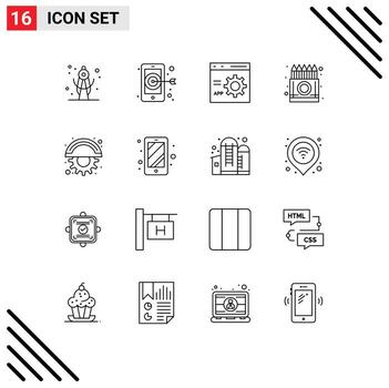 User Interface Pack of 16 Basic Outlines of cutter pencil develop drawing color Editable Vector Design Elements