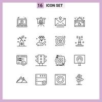 Pictogram Set of 16 Simple Outlines of shop coffee report cafe upload Editable Vector Design Elements