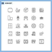 Mobile Interface Line Set of 25 Pictograms of vertical align paint transportation train Editable Vector Design Elements