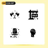 4 User Interface Solid Glyph Pack of modern Signs and Symbols of axe furniture board sign sitting Editable Vector Design Elements