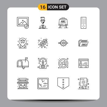Modern Set of 16 Outlines and symbols such as location address learining tv control Editable Vector Design Elements