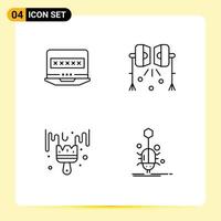 Set of 4 Commercial Filledline Flat Colors pack for laptop brush security spotlight hobbies Editable Vector Design Elements