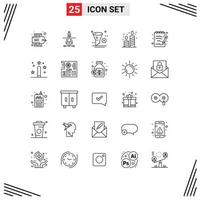 25 Universal Line Signs Symbols of note party development candles birthday Editable Vector Design Elements