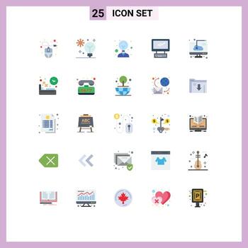 paquete de color plano de 25 símbolos universales de dispositivos de aprendizaje automático en la nube imac elementos de diseño vectorial editables por computadora vector