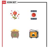 Mobile Interface Flat Icon Set of 4 Pictograms of flower coin cellphone error pot Editable Vector Design Elements