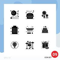 9 User Interface Solid Glyph Pack of modern Signs and Symbols of pendulum office pumpkin pie dustbin graph Editable Vector Design Elements